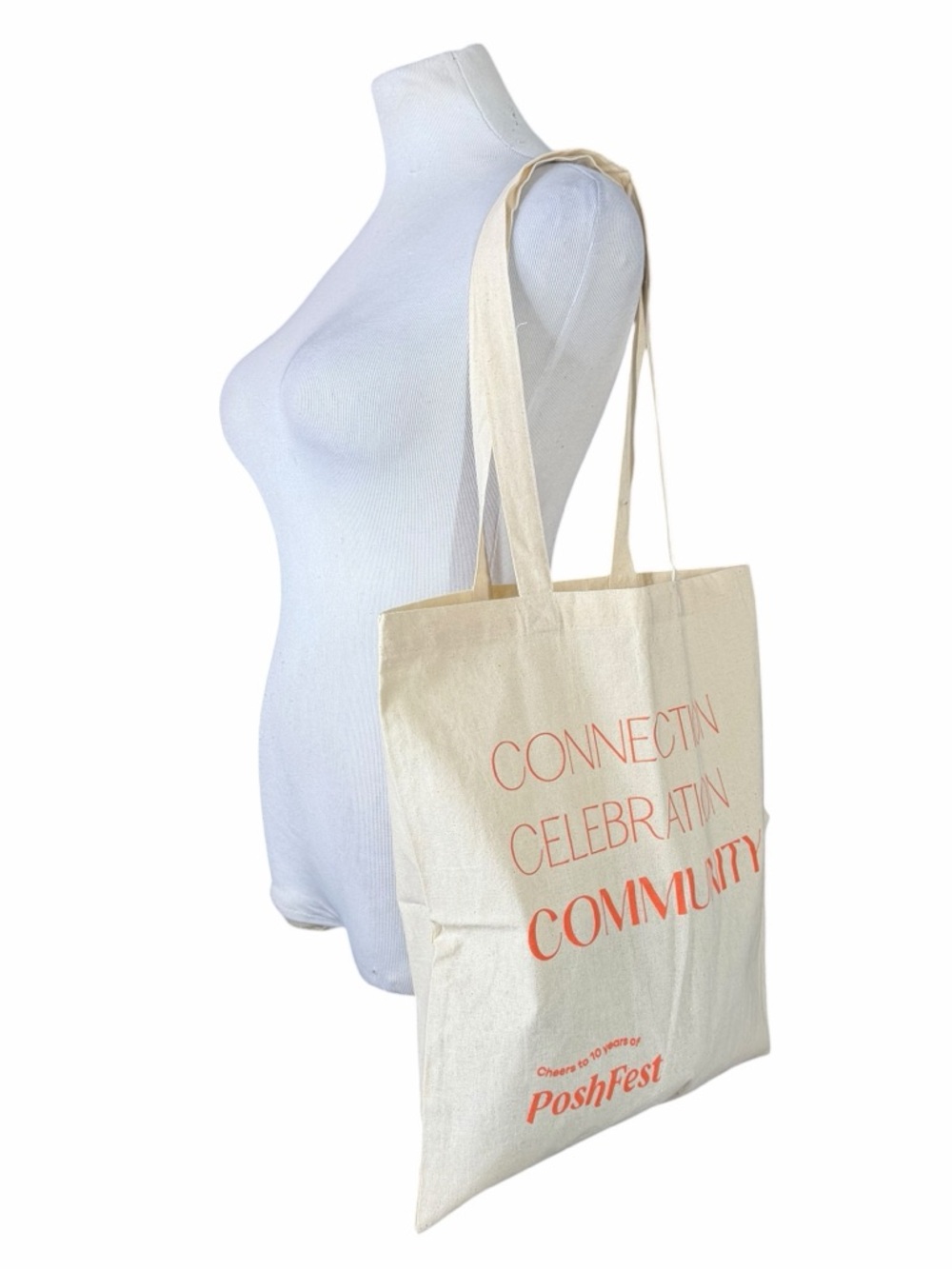 10/$25🦋 NWOT Poshmark Cream & Orange Poshfest Canvas Tote Bag